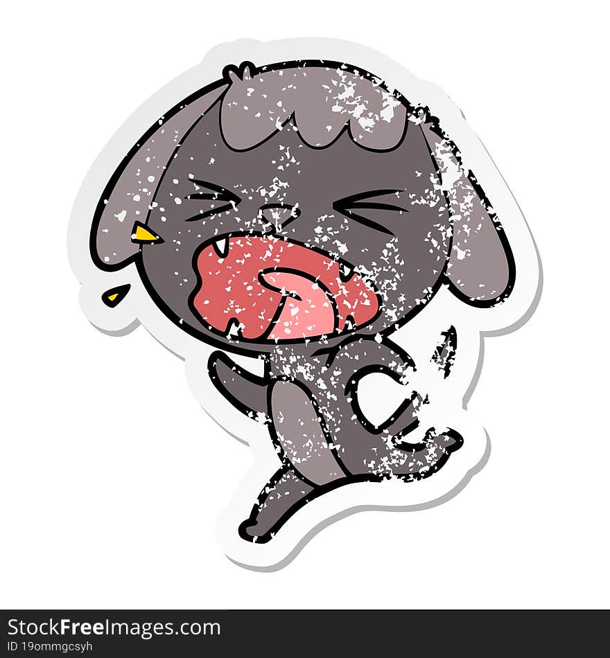 distressed sticker of a cute cartoon dog barking