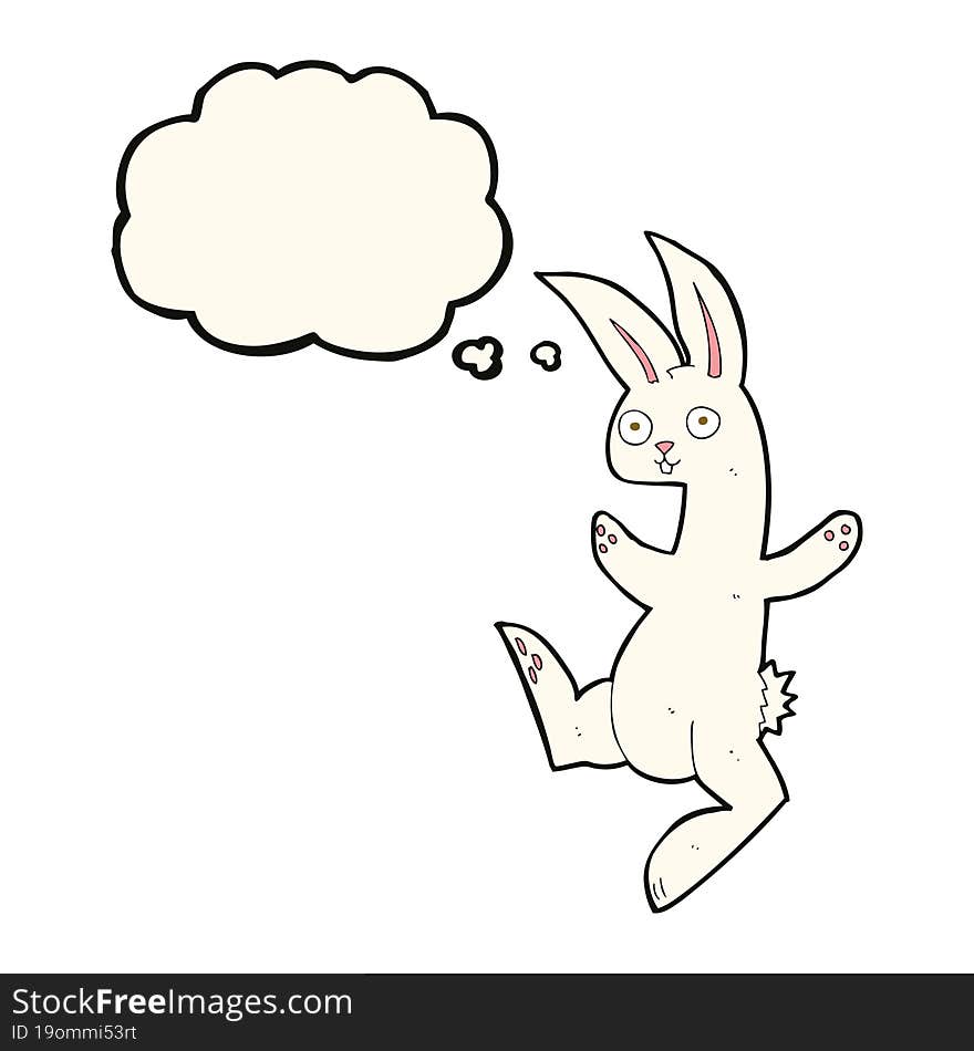 funny cartoon white rabbit with thought bubble