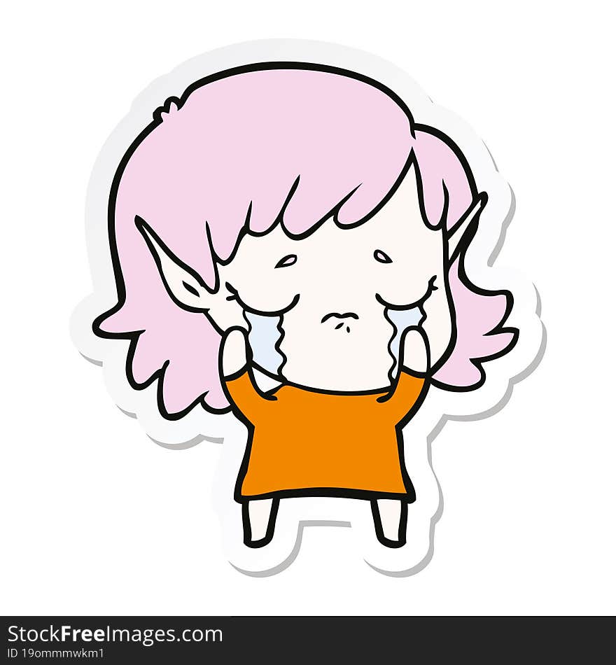 sticker of a cartoon crying elf girl