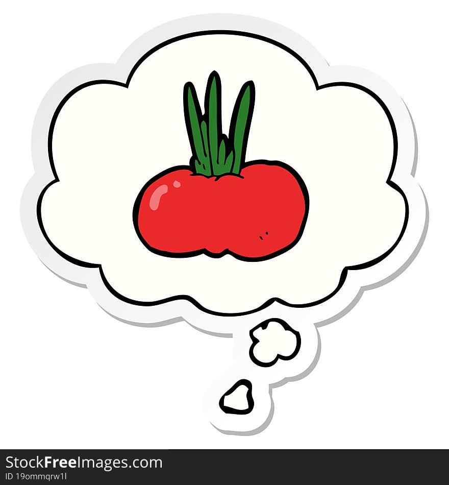 cartoon vegetable and thought bubble as a printed sticker