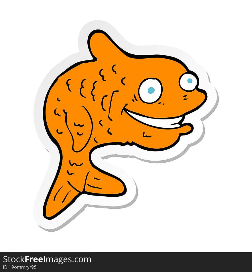 Sticker Of A Cartoon Happy Fish