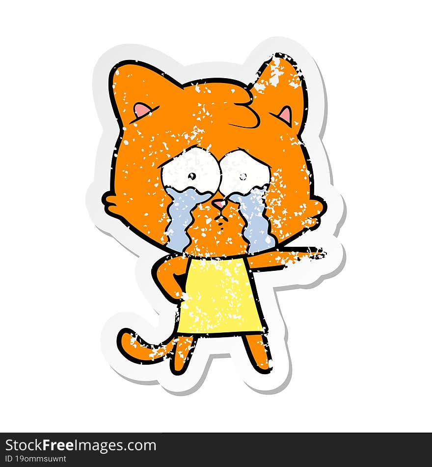 distressed sticker of a cartoon crying cat