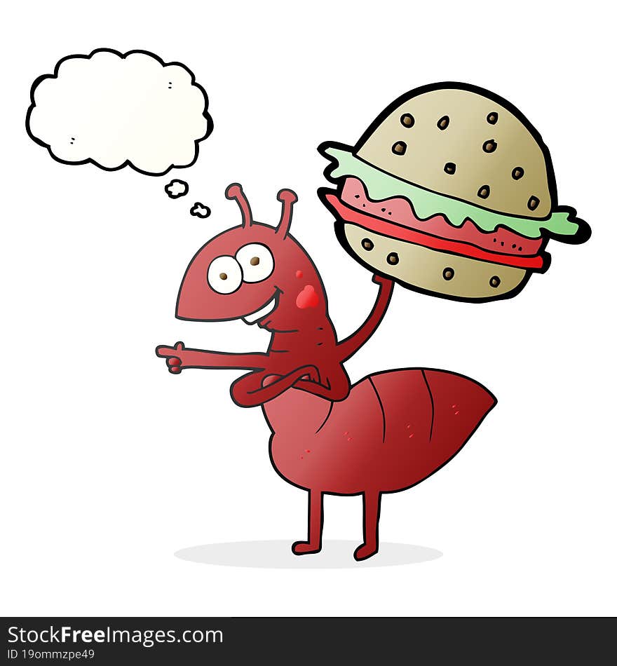 freehand drawn thought bubble cartoon ant carrying food