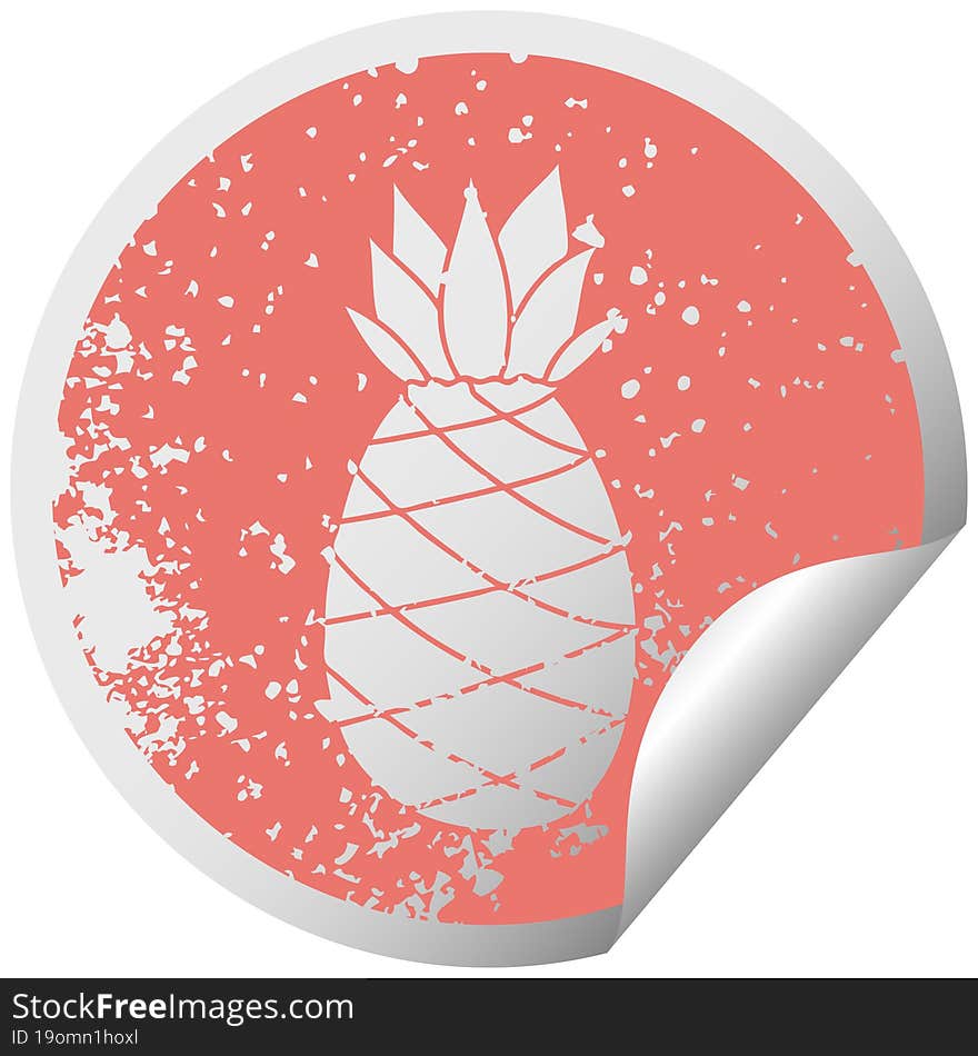 quirky distressed circular peeling sticker symbol pineapple