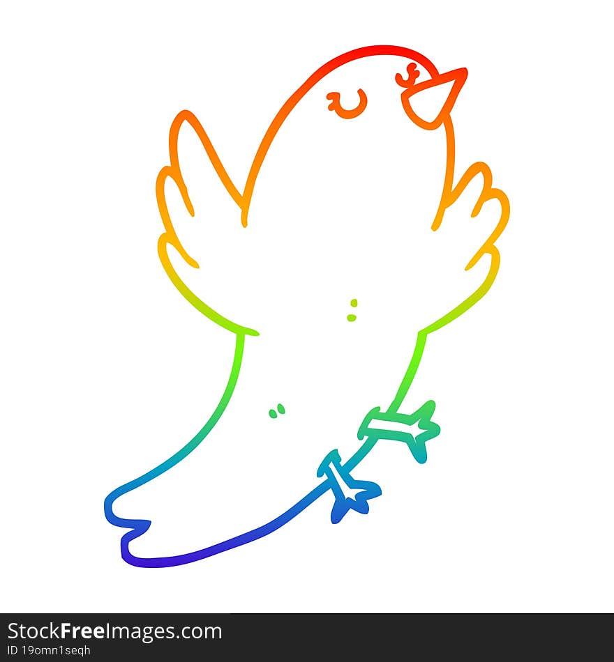 rainbow gradient line drawing of a cartoon bird