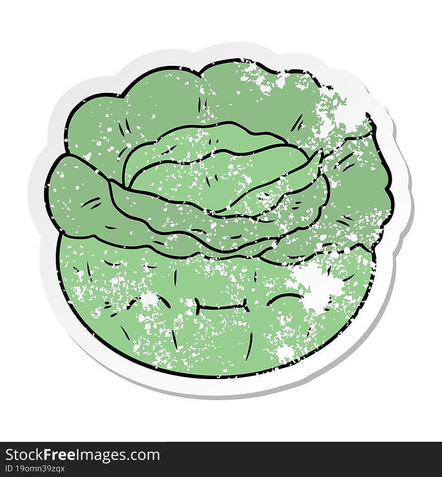 Distressed Sticker Of A Cartoon Cabbage