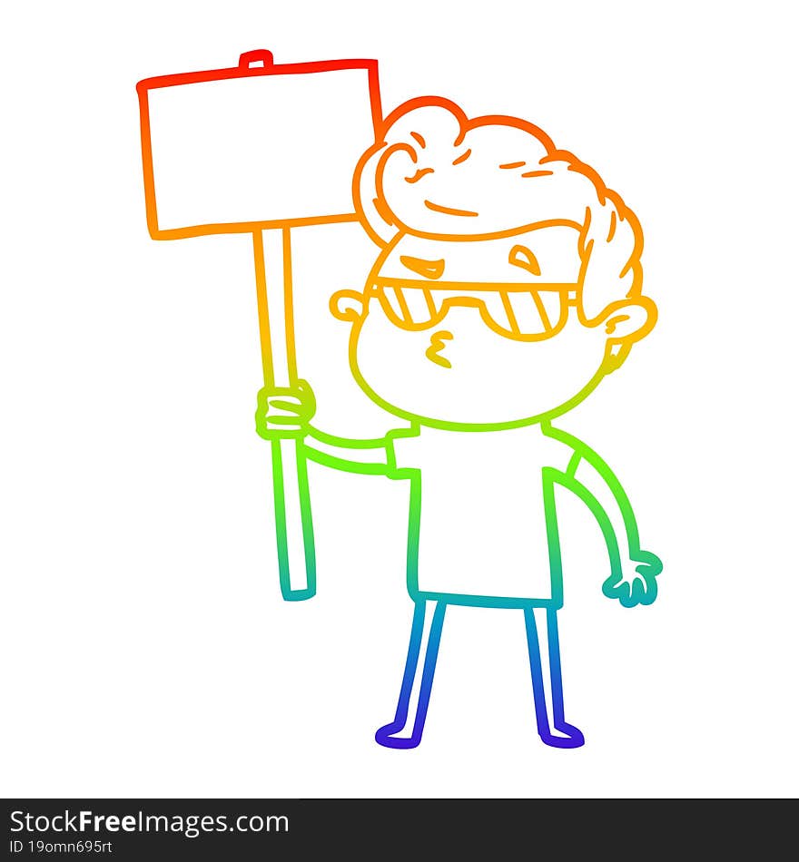 Rainbow Gradient Line Drawing Cartoon Cool Guy