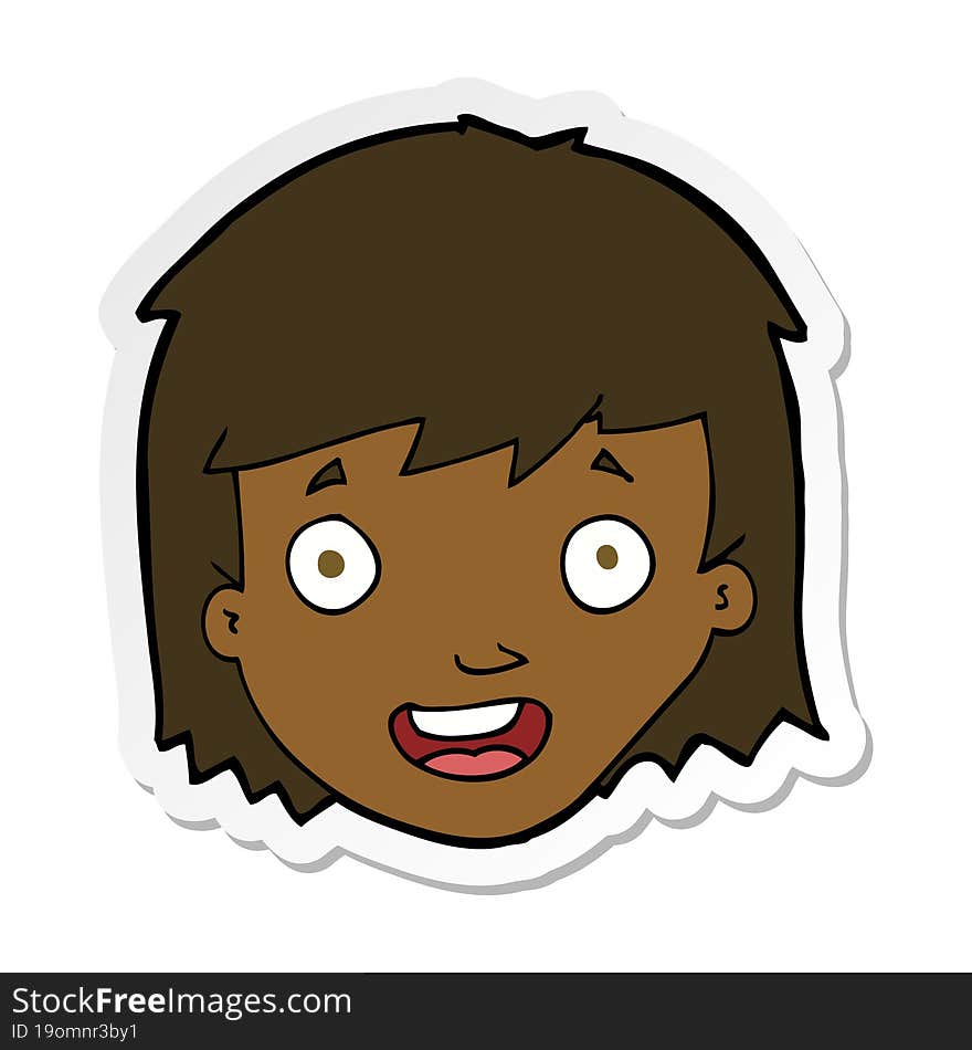 Sticker Of A Cartoon Happy Female Face