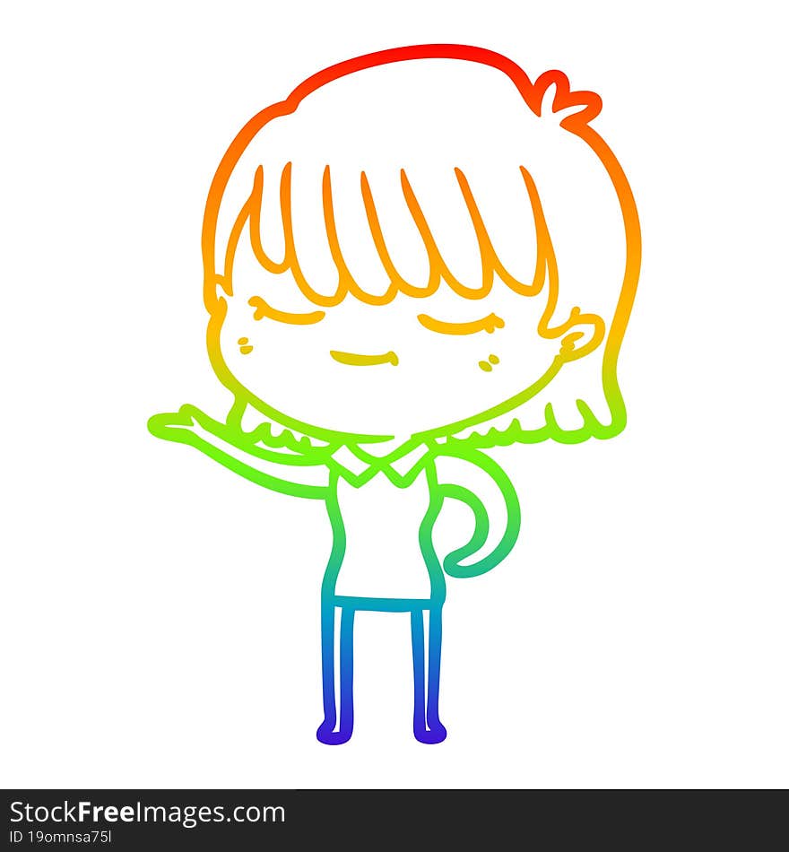 rainbow gradient line drawing of a cartoon woman