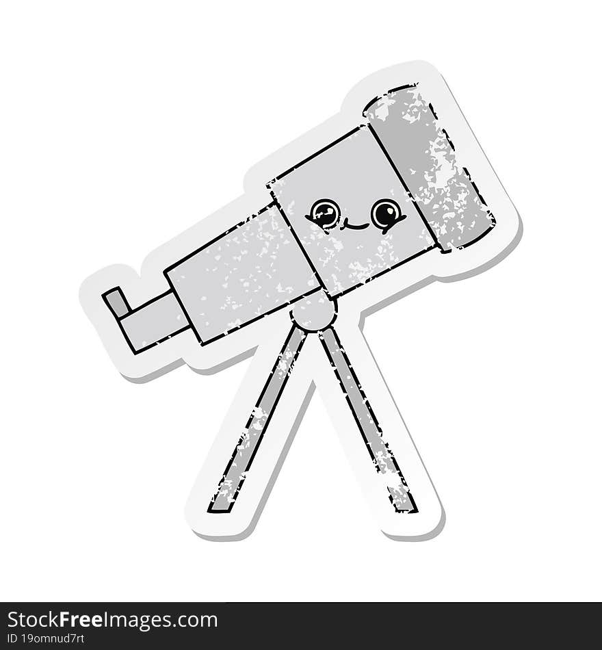 distressed sticker of a cute cartoon telescope