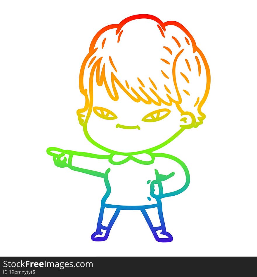 rainbow gradient line drawing cartoon happy woman