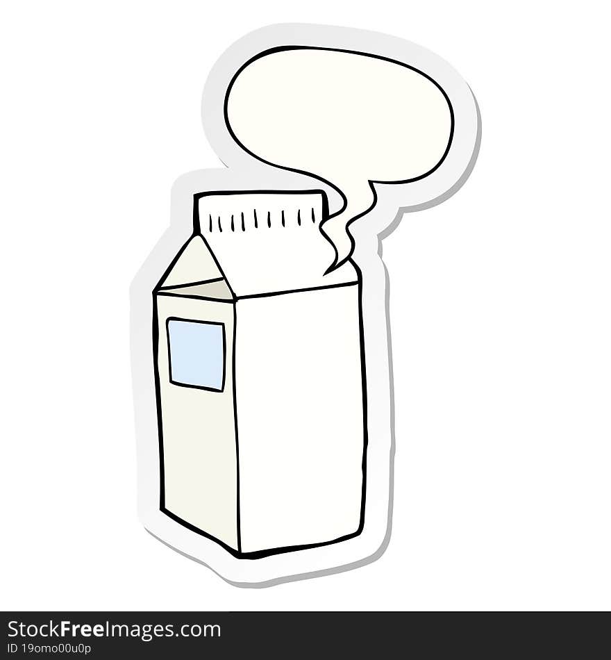 cartoon milk carton with speech bubble sticker