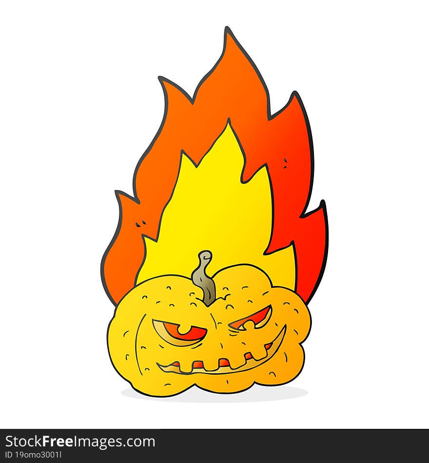 freehand drawn cartoon flaming halloween pumpkin