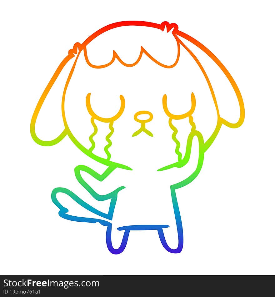 Rainbow Gradient Line Drawing Cute Cartoon Dog Crying