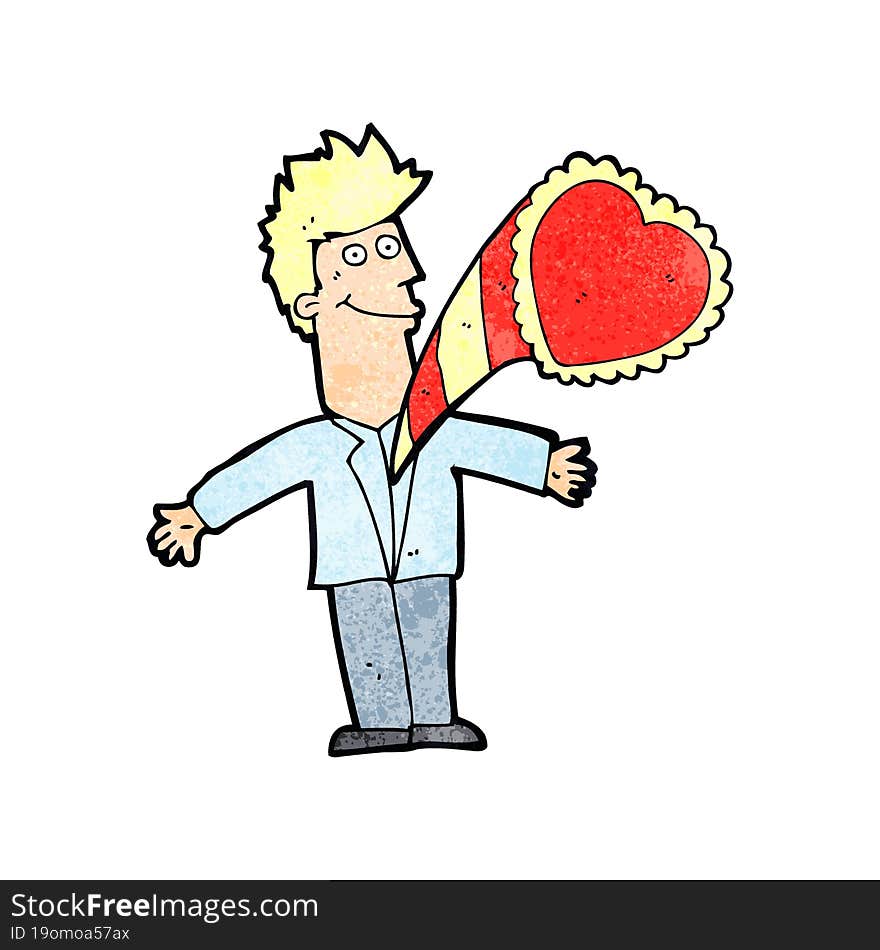 cartoon man with thumping heart. cartoon man with thumping heart