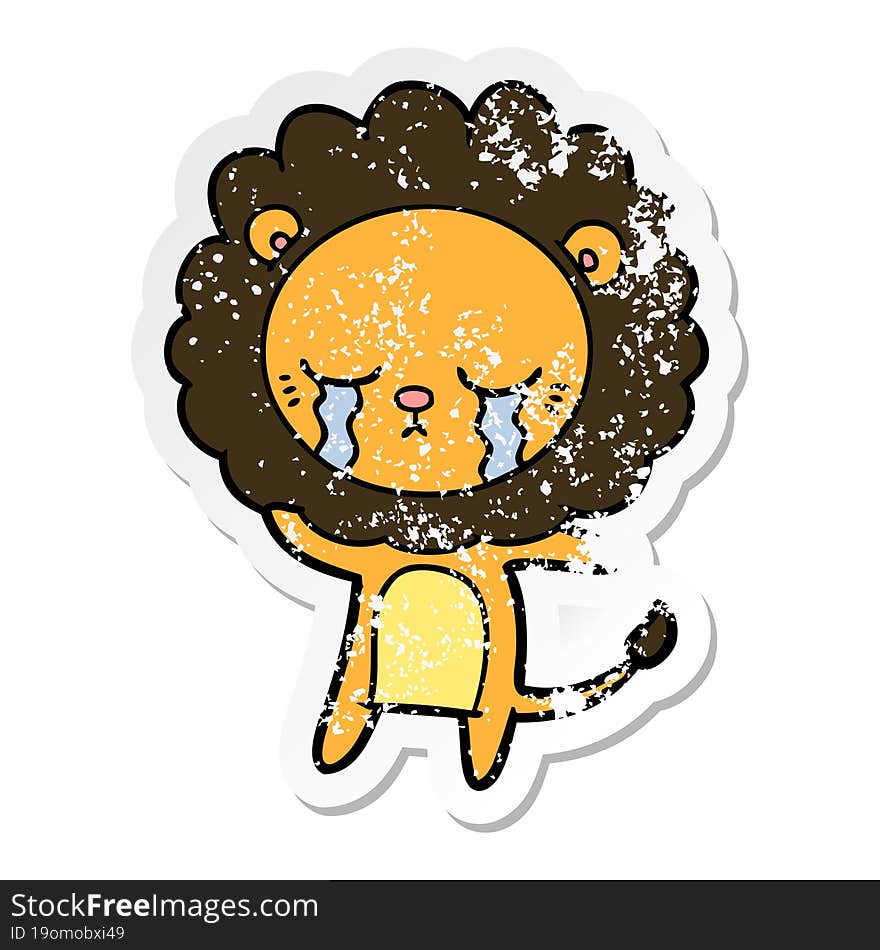 Distressed Sticker Of A Crying Cartoon Lion