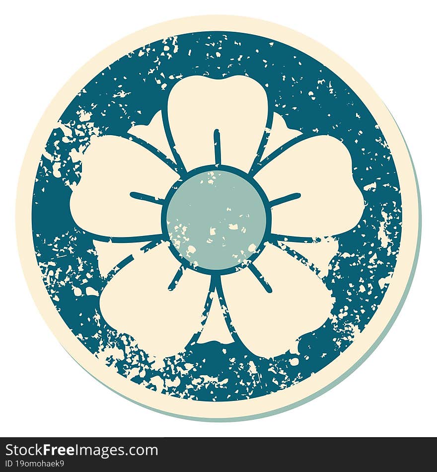 Distressed Sticker Tattoo Style Icon Of A Flower