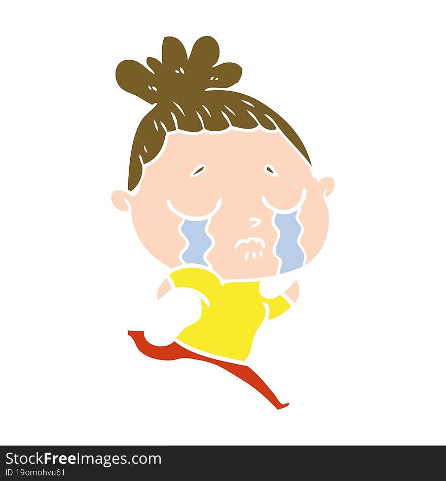 flat color style cartoon crying woman running away