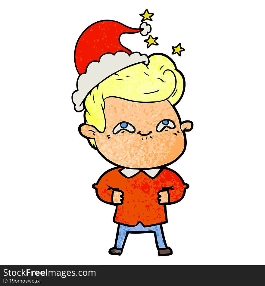 textured cartoon of a excited man wearing santa hat