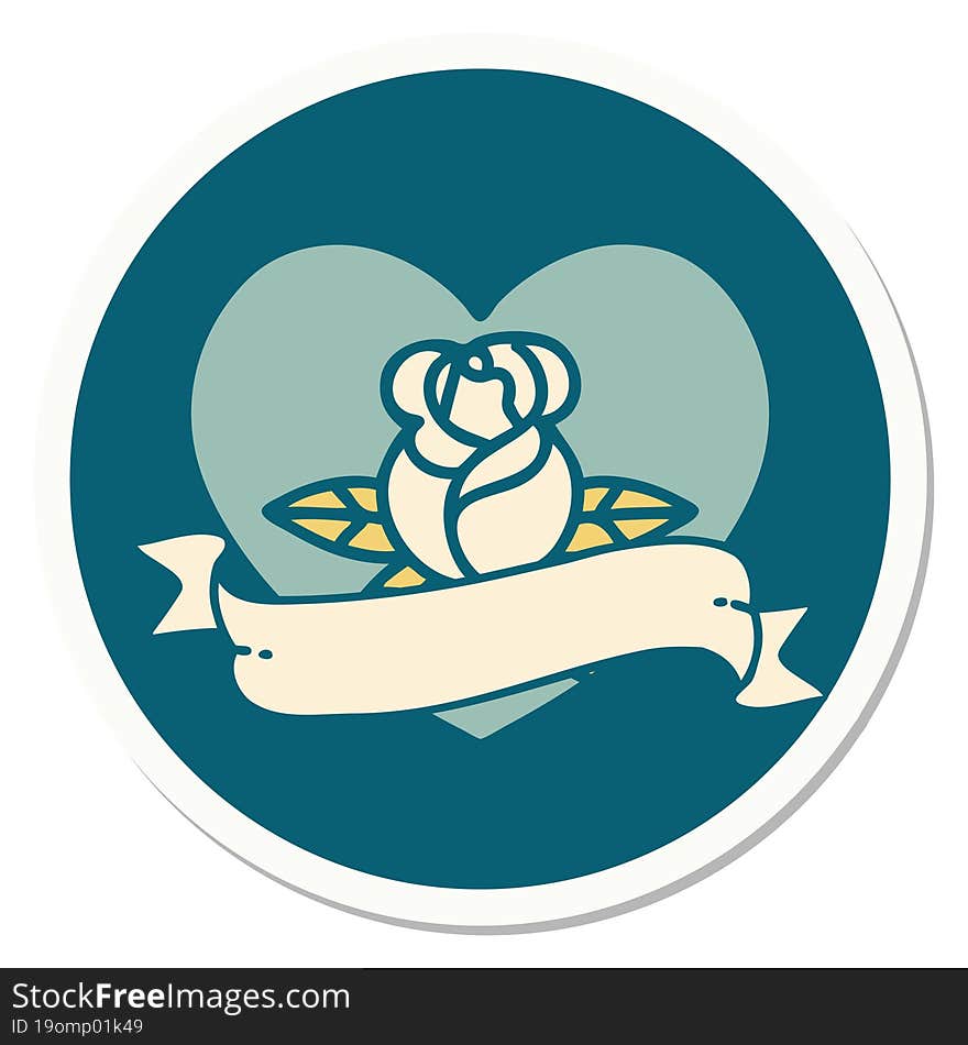 sticker of tattoo in traditional style of a heart rose and banner. sticker of tattoo in traditional style of a heart rose and banner