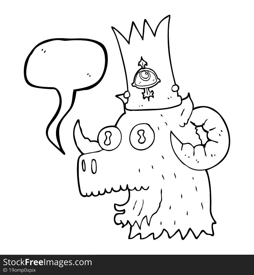 speech bubble cartoon ram head with magical crown