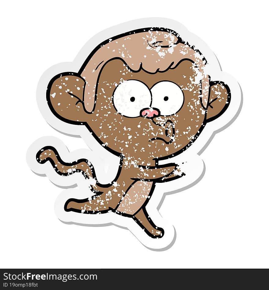 Distressed Sticker Of A Cartoon Hooting Monkey