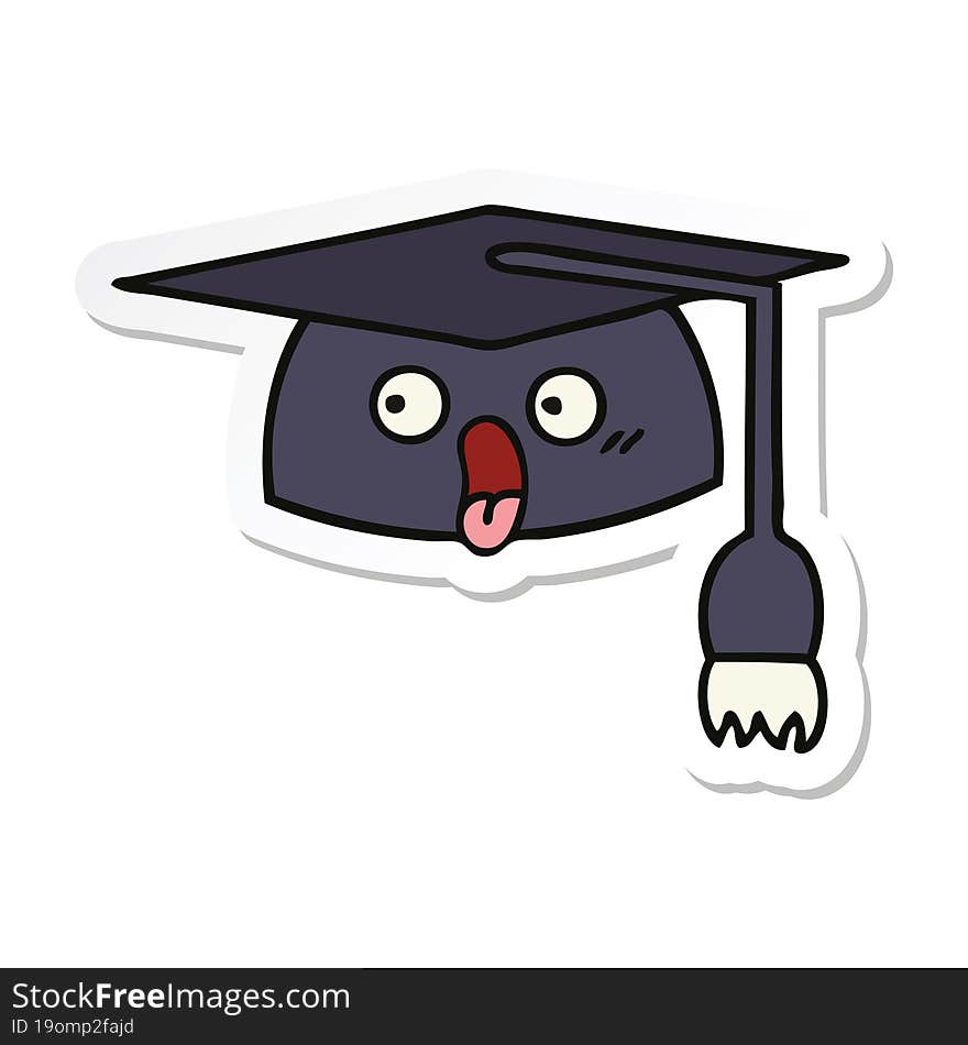 sticker of a cute cartoon graduation hat