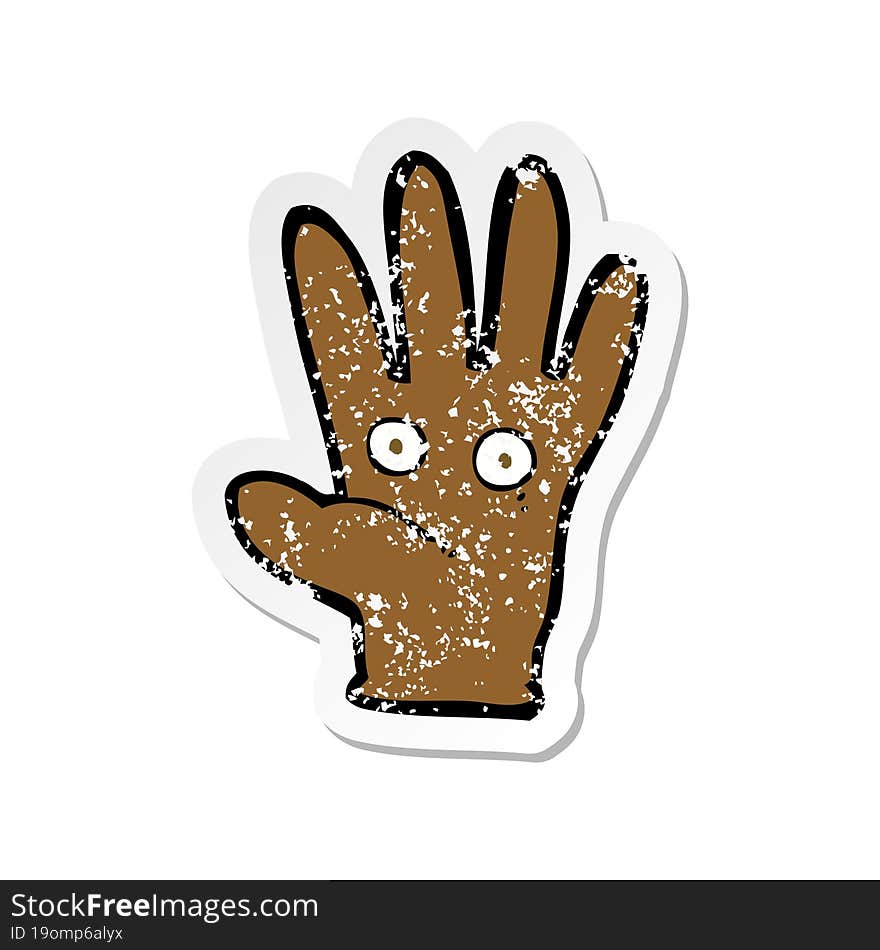 Retro Distressed Sticker Of A Cartoon Hand With Eyes