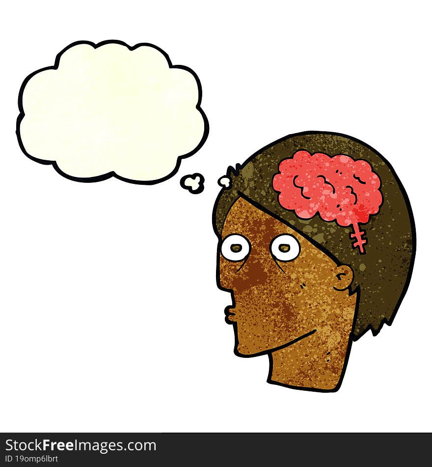 cartoon head with brain symbol with thought bubble