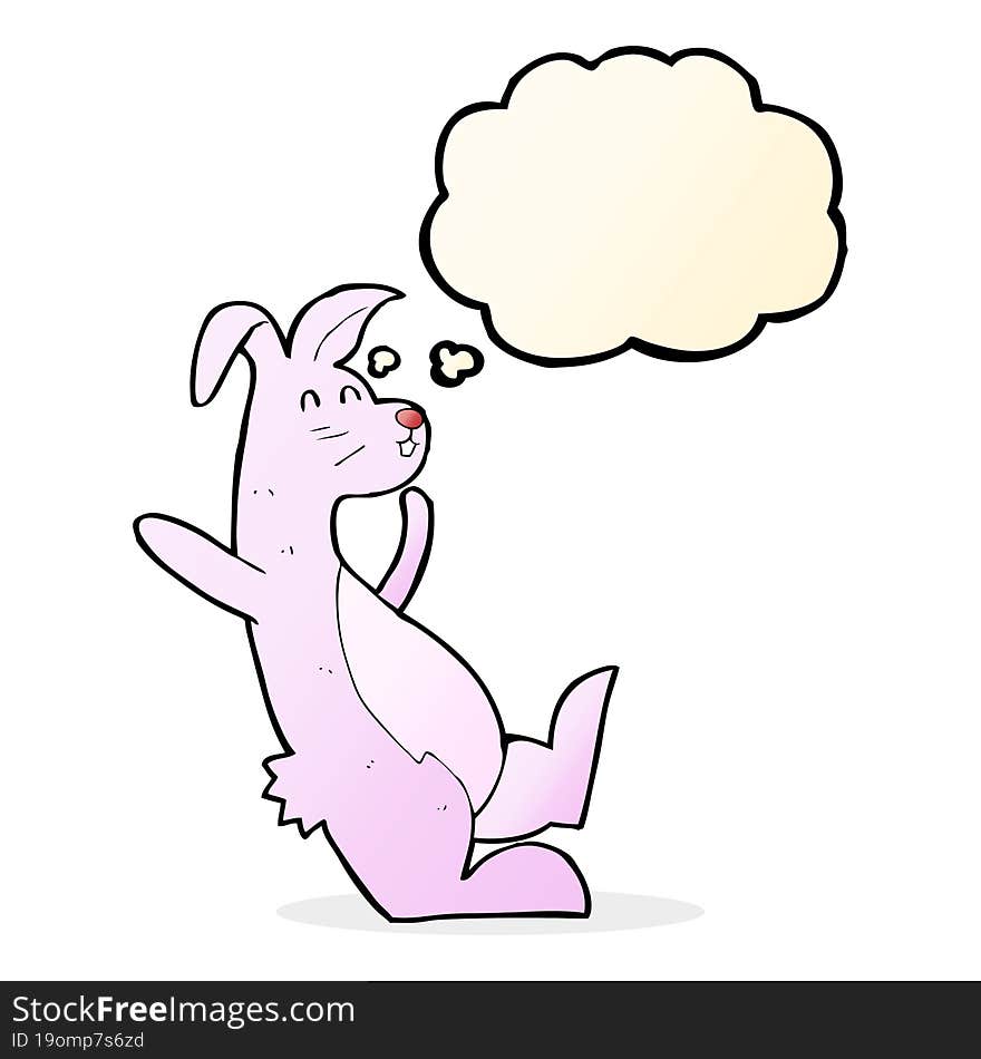 cartoon pink bunny with thought bubble