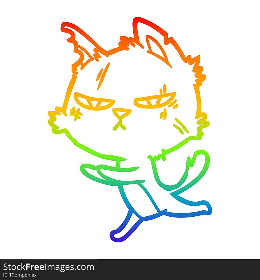 Rainbow Gradient Line Drawing Tough Cartoon Cat Running