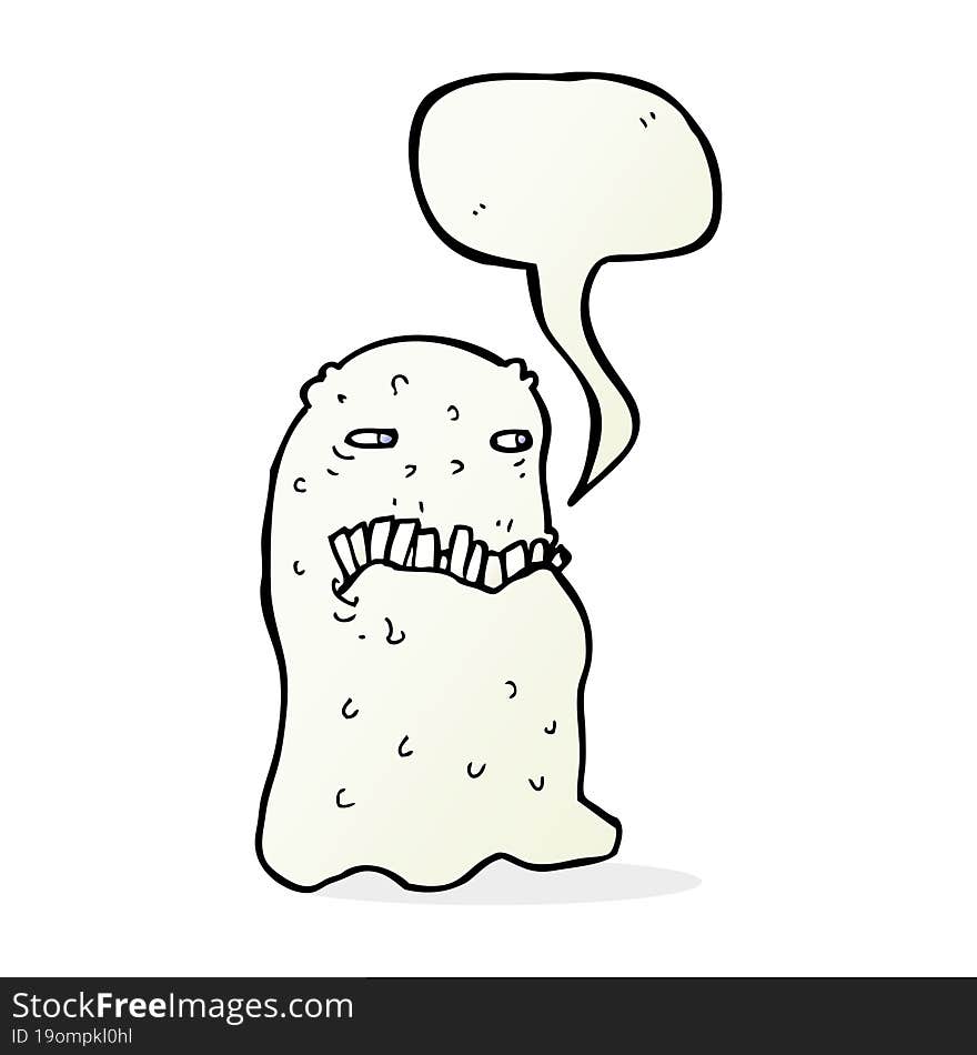 cartoon gross ghost with speech bubble