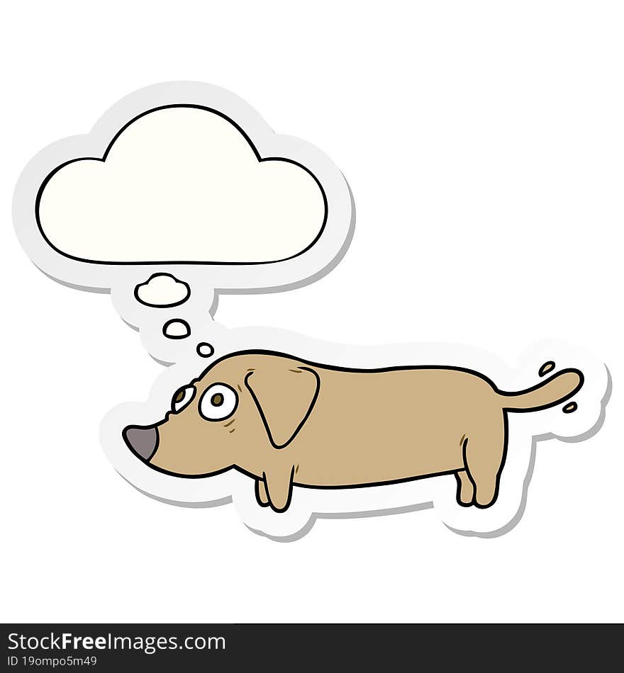 cartoon dog with thought bubble as a printed sticker