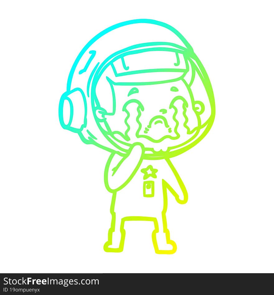 Cold Gradient Line Drawing Cartoon Crying Astronaut