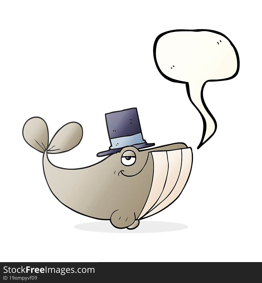 speech bubble cartoon whale wearing top hat