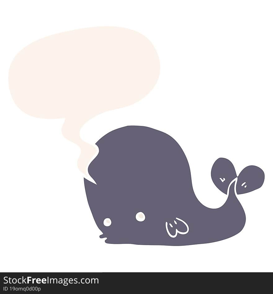 cartoon whale and speech bubble in retro style