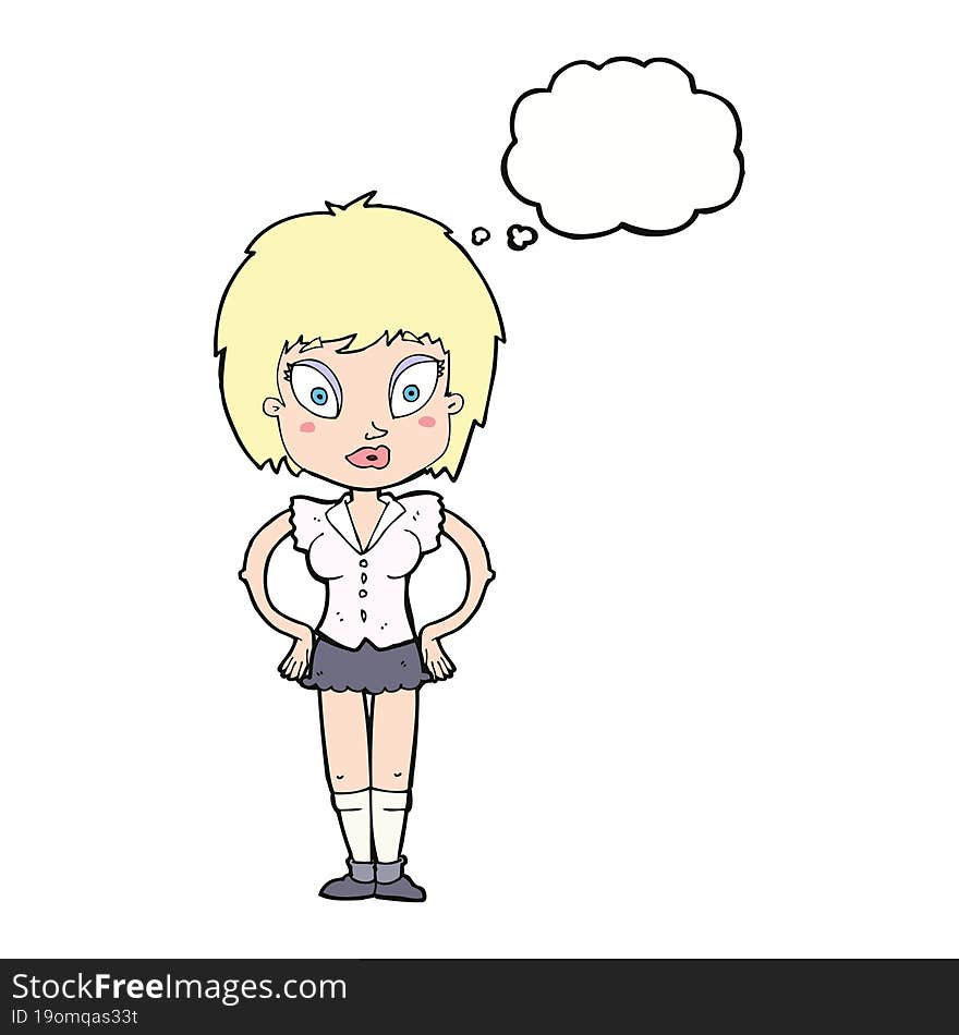 cartoon pretty girl with thought bubble