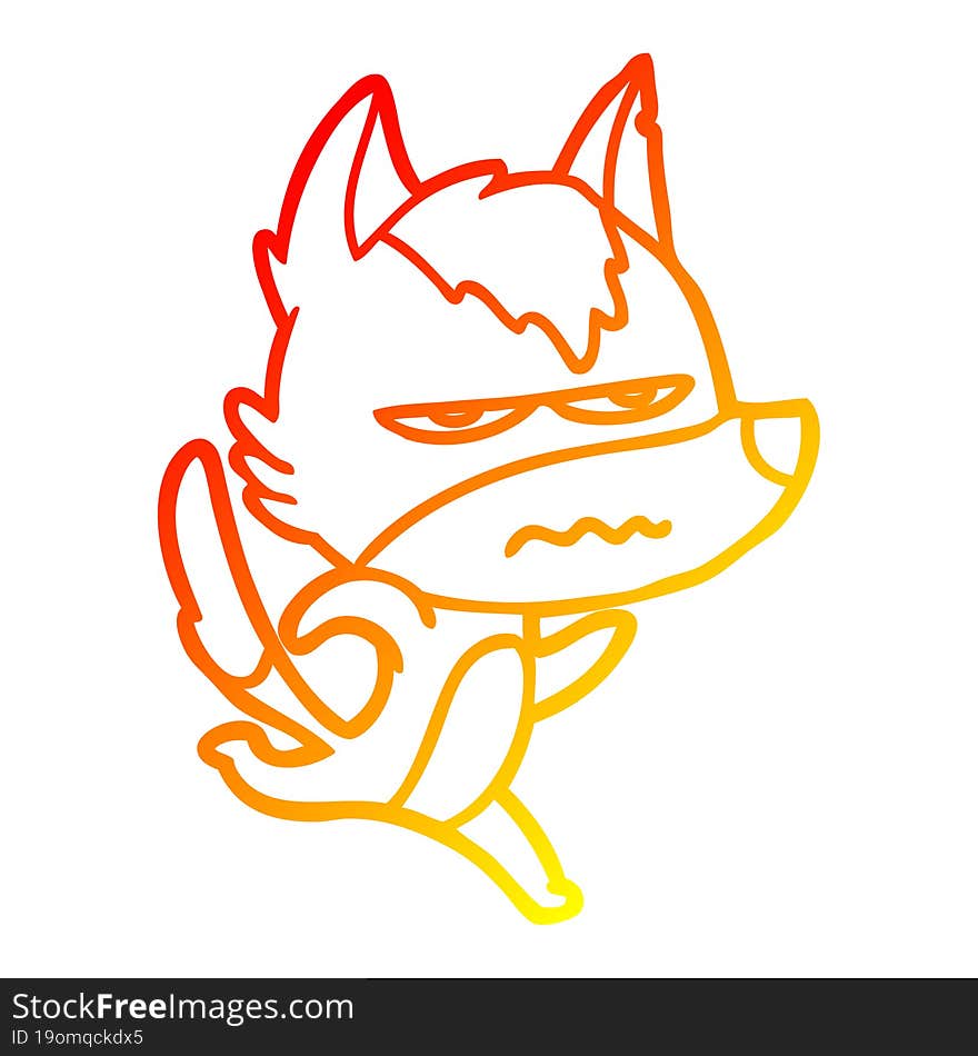 warm gradient line drawing cartoon annoyed wolf