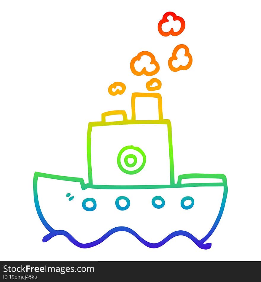 Rainbow Gradient Line Drawing Cartoon Steam Boat