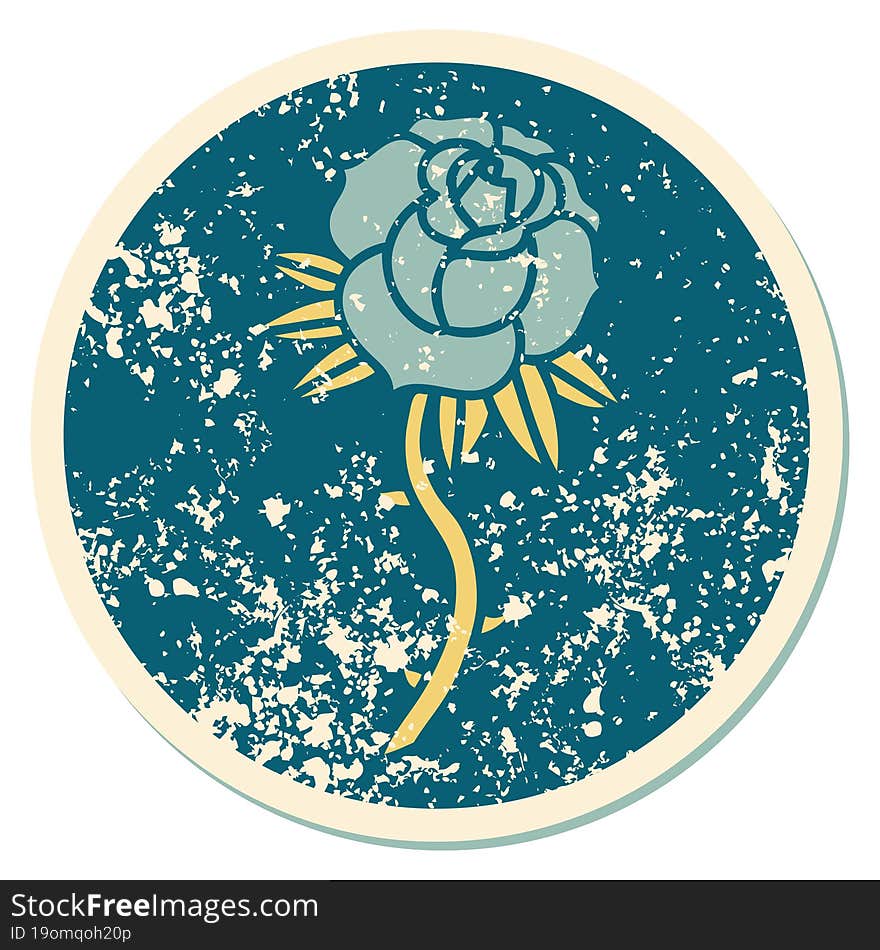 Distressed Sticker Tattoo Style Icon Of A Rose