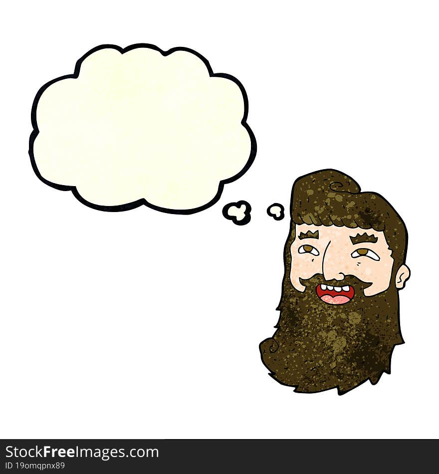 cartoon laughing bearded man with thought bubble