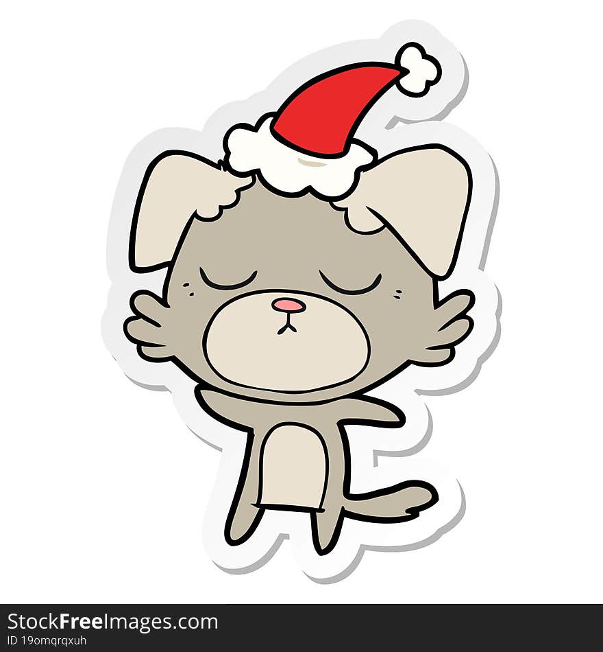 cute sticker cartoon of a dog wearing santa hat