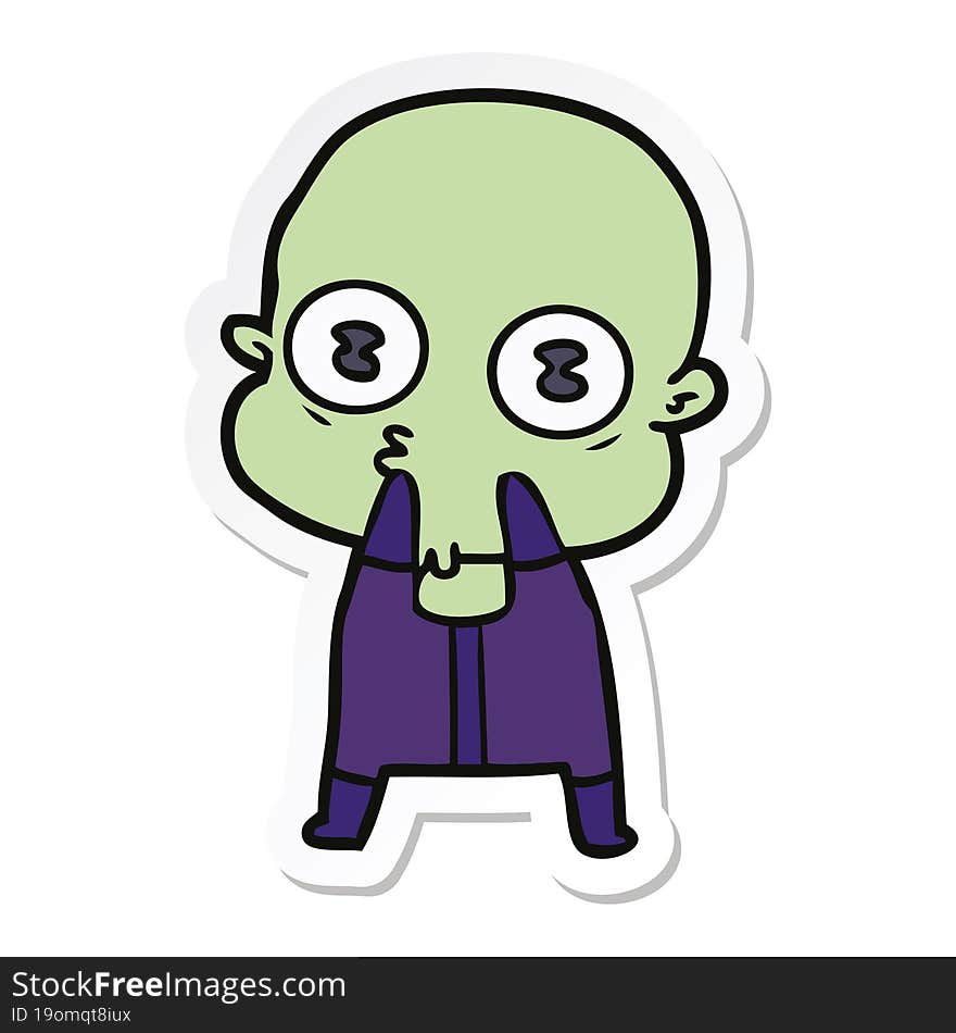 sticker of a cartoon weird bald spaceman