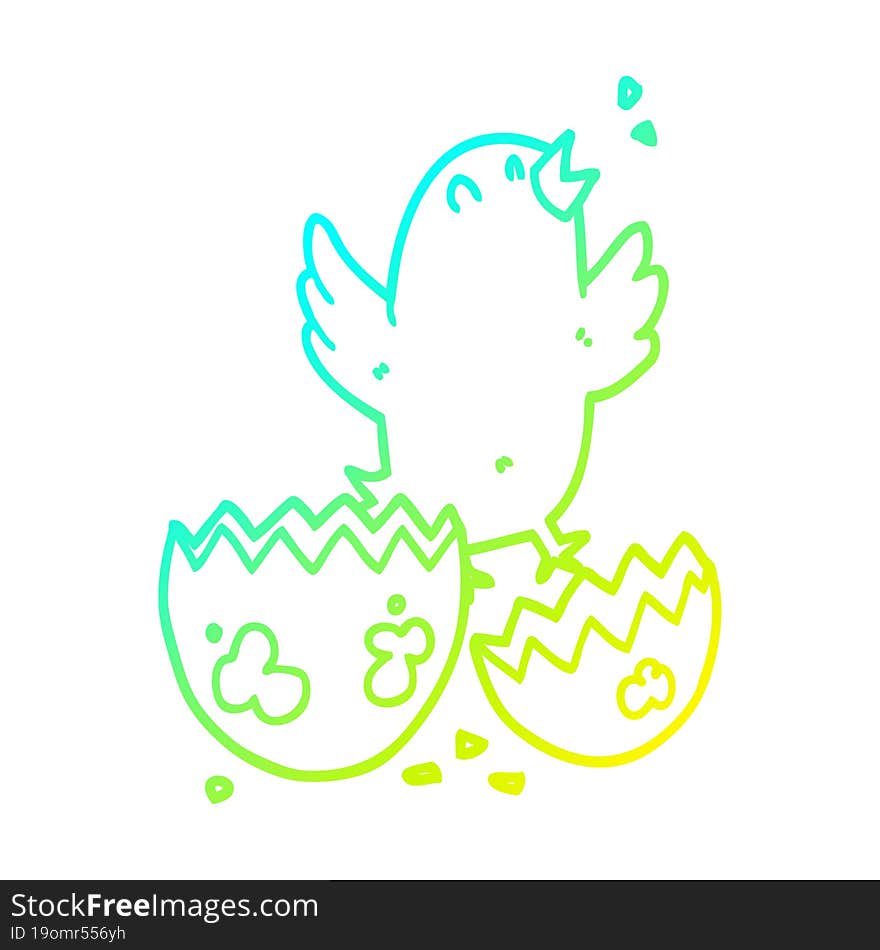 Cold Gradient Line Drawing Cartoon Bird Hatching From Egg