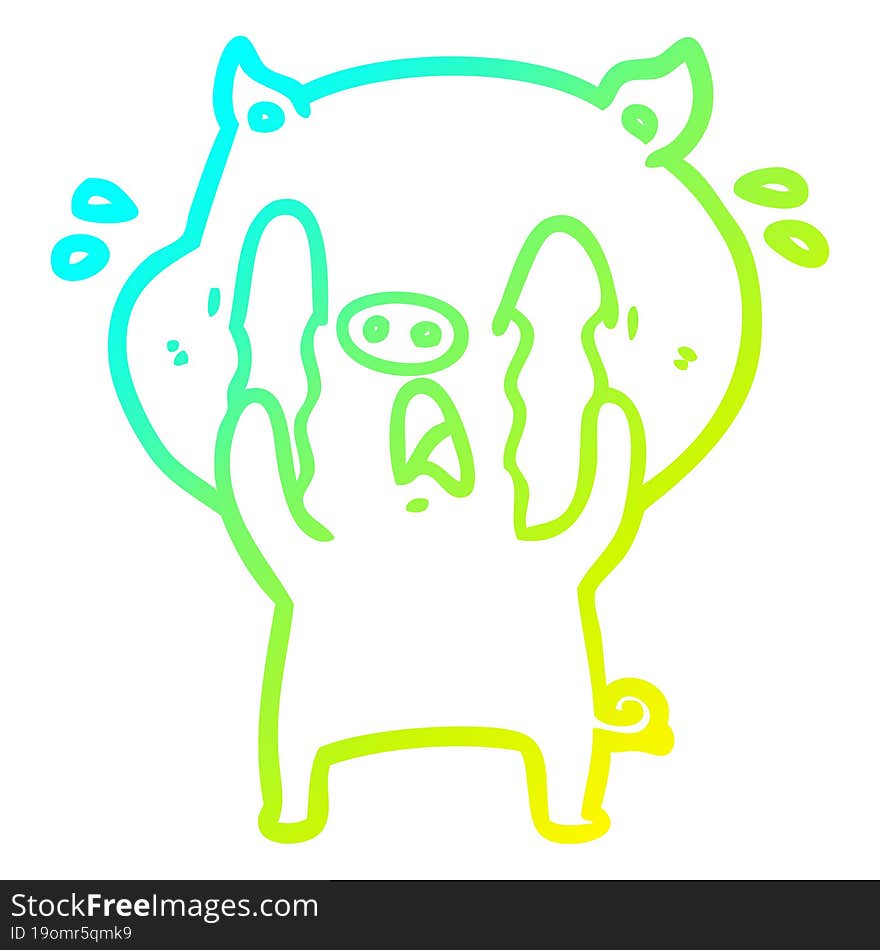 cold gradient line drawing crying pig cartoon