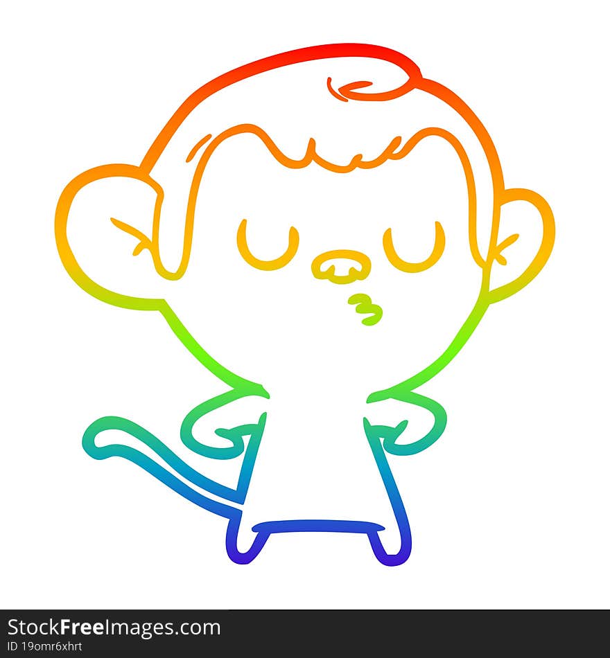 rainbow gradient line drawing of a cartoon monkey