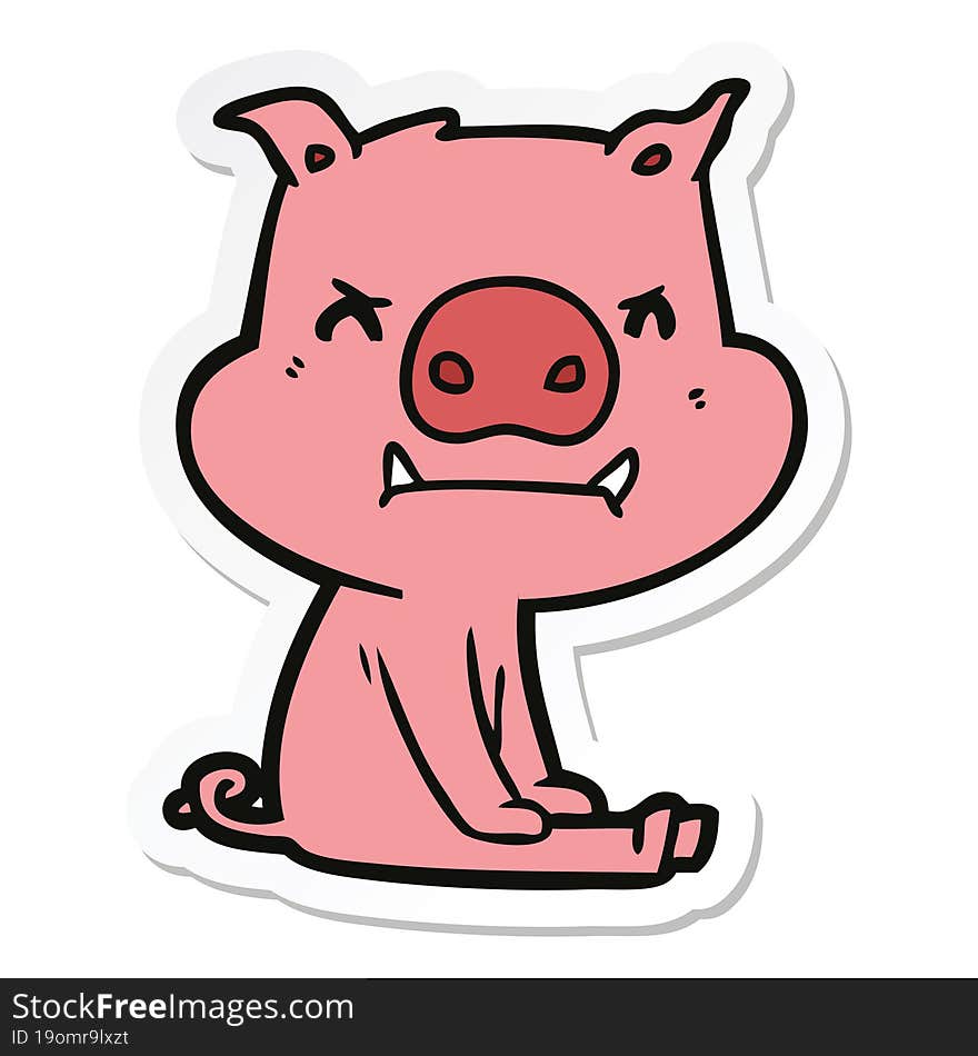 sticker of a angry cartoon pig sitting