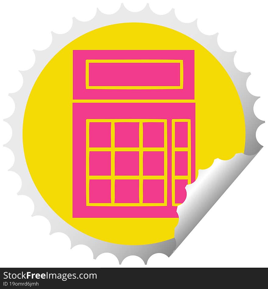 circular peeling sticker cartoon of a school calculator