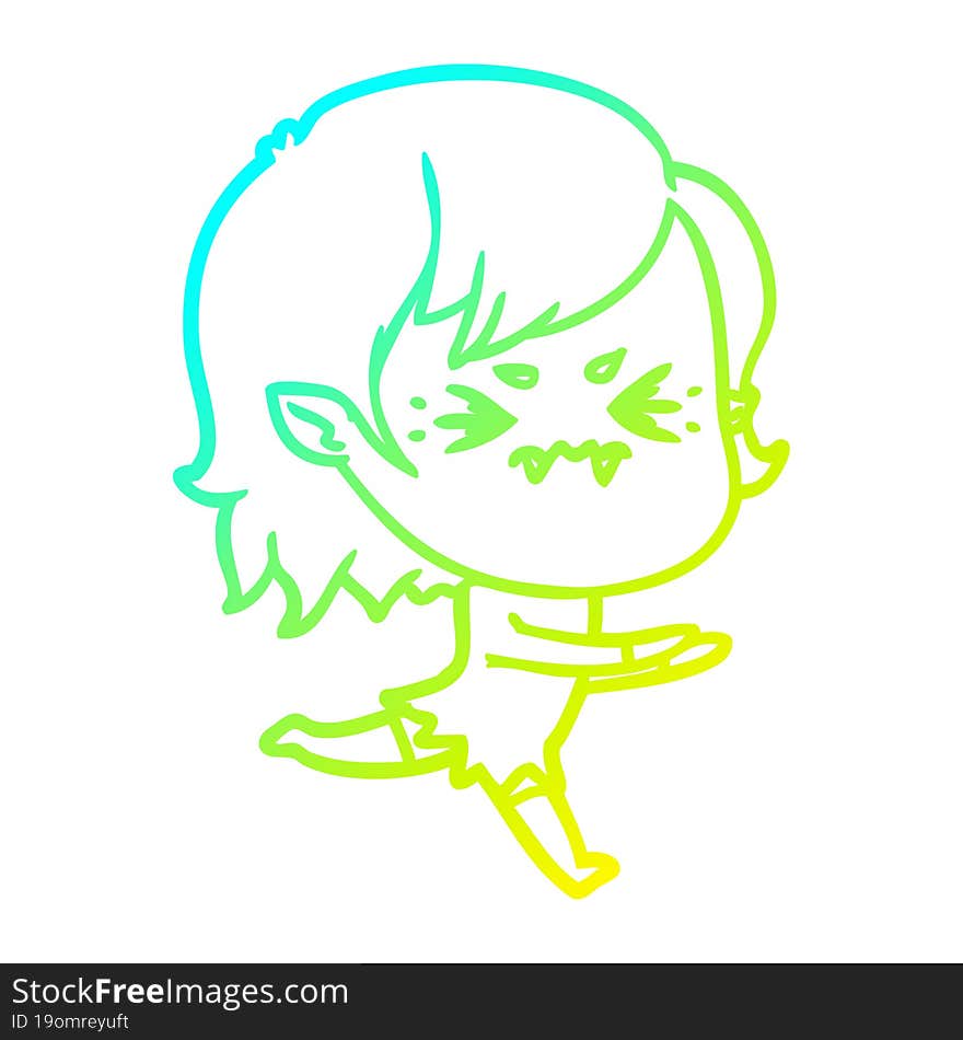 cold gradient line drawing annoyed cartoon vampire girl