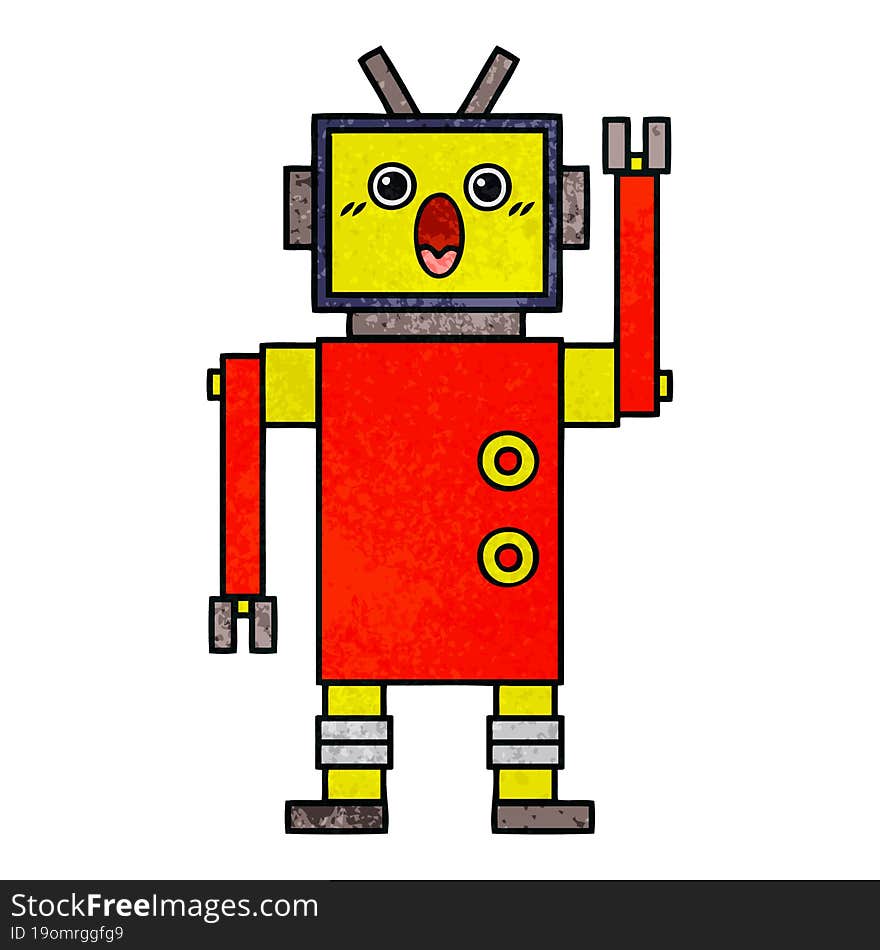 retro grunge texture cartoon of a robot